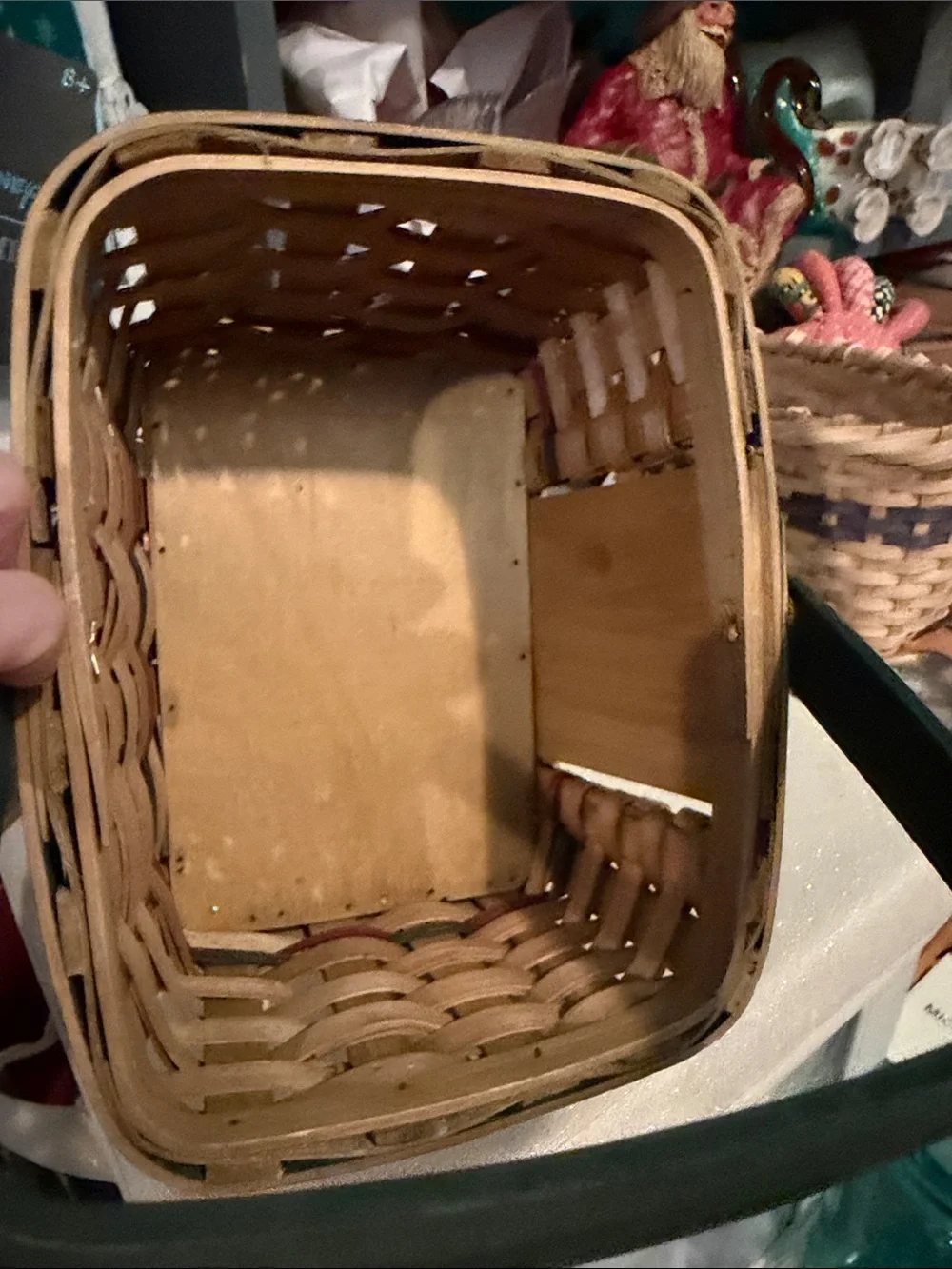 Holiday Memories Handwoven Snowman Accent Basket with Green Handle